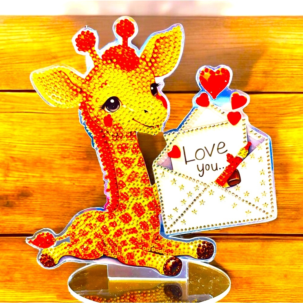 Loving Giraffe Tabletop Sign 7.7” x 7.5” Hand Crafted Diamond Art NWT